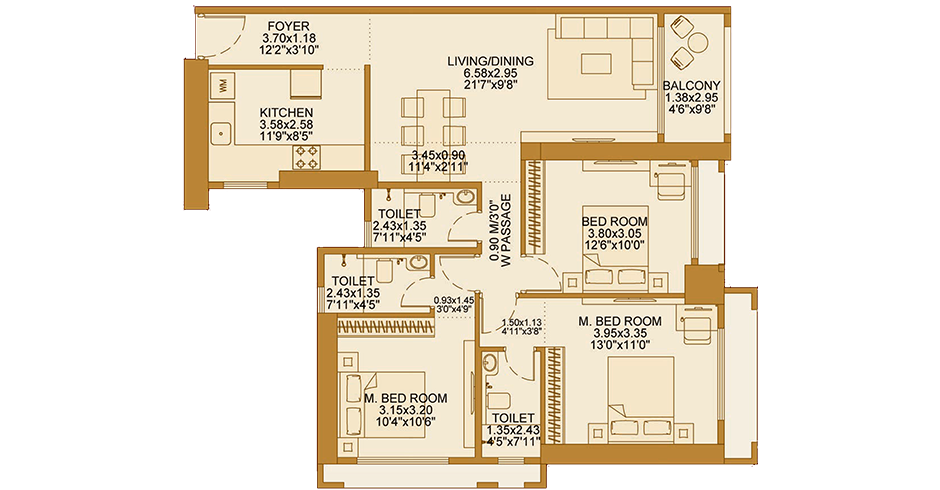 Dosti 604 3 BHK Floor Plan Dosti 604 3 BHK Floor Plan